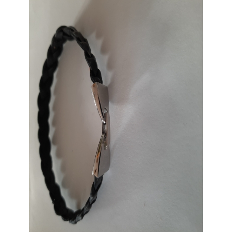 Armband leer met rvs sluiting (10 mm breed) zwart gevlochten in diverse maten
